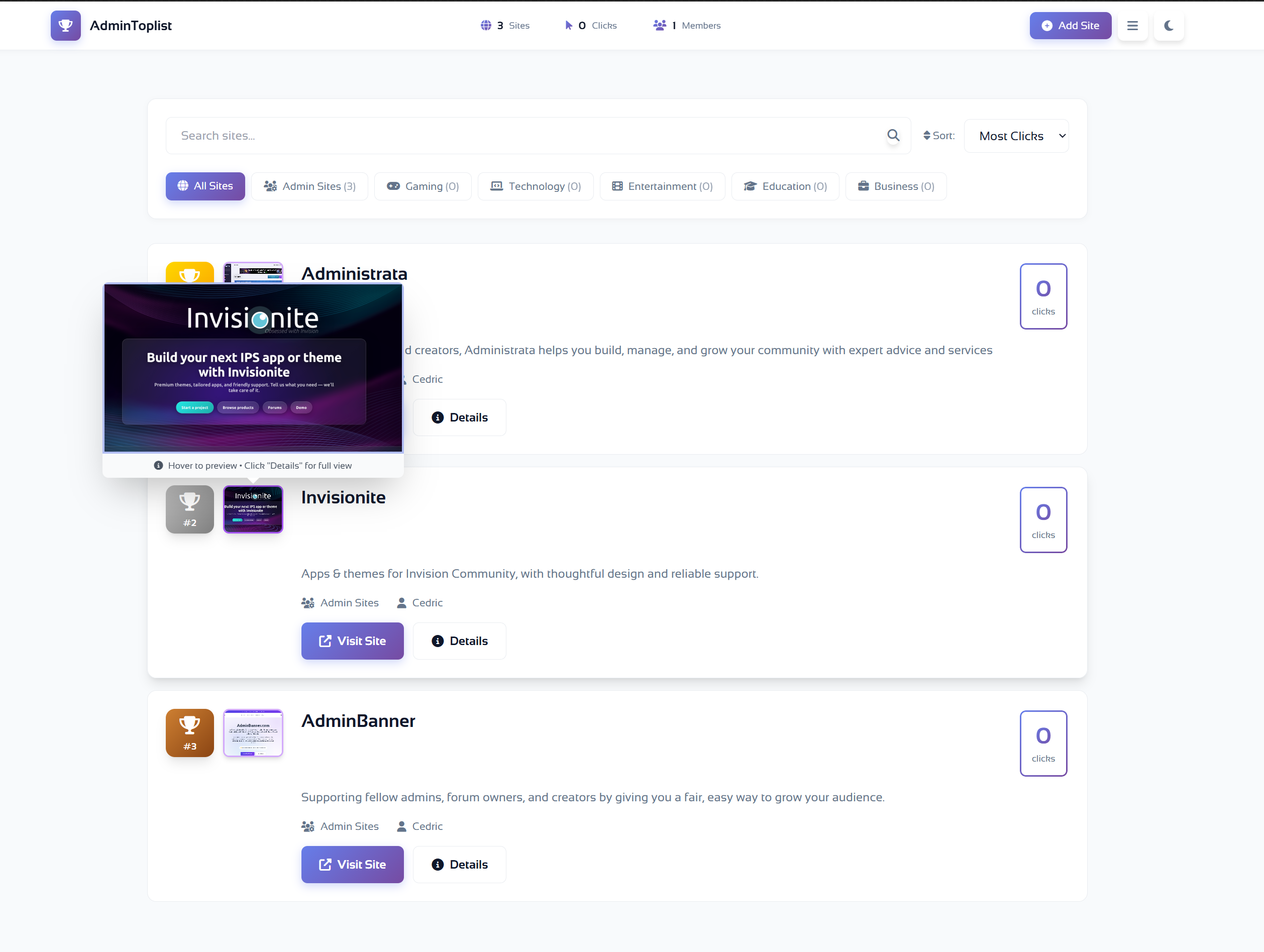 AdminToplist Settings View