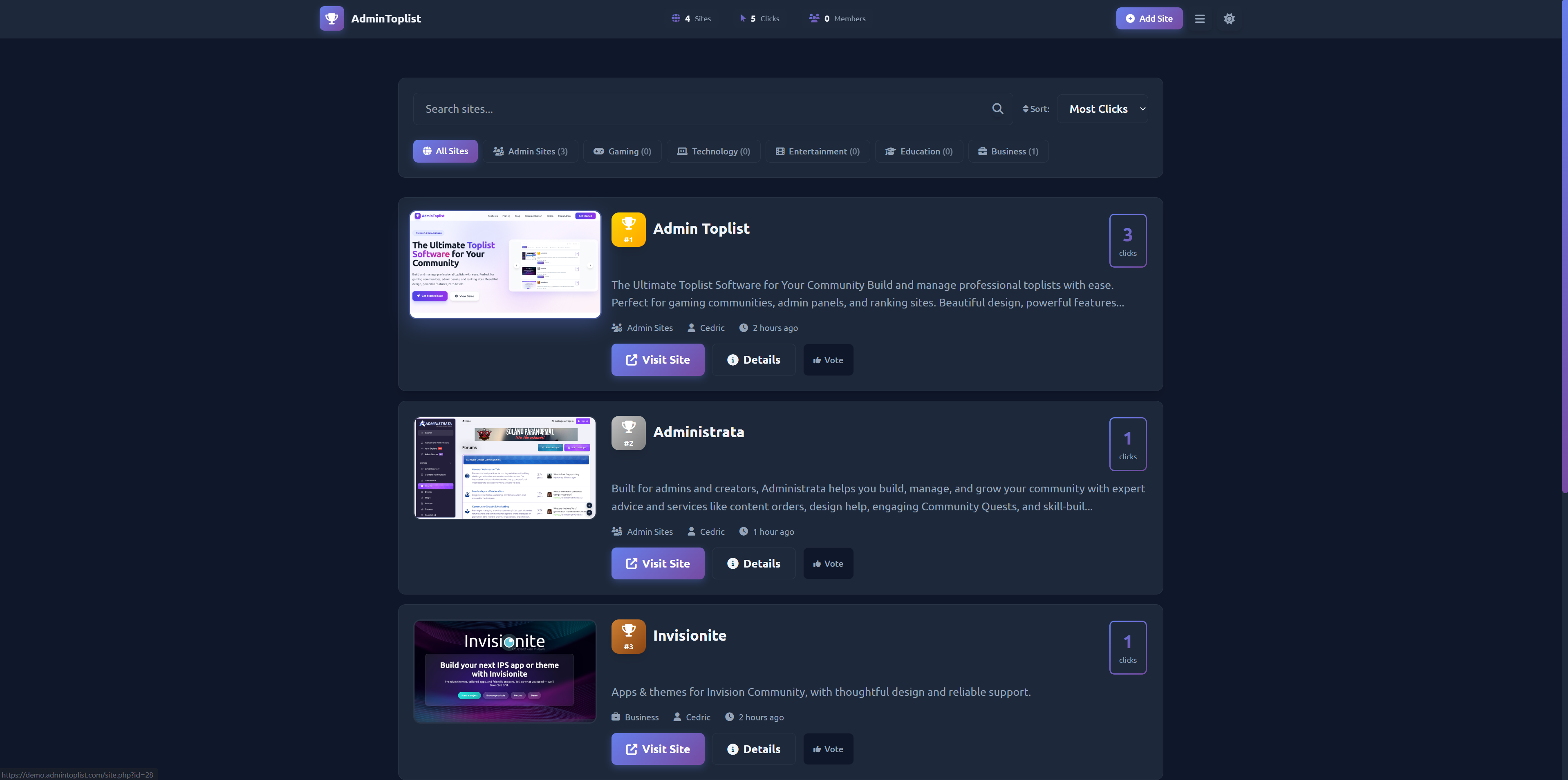 AdminToplist Settings View