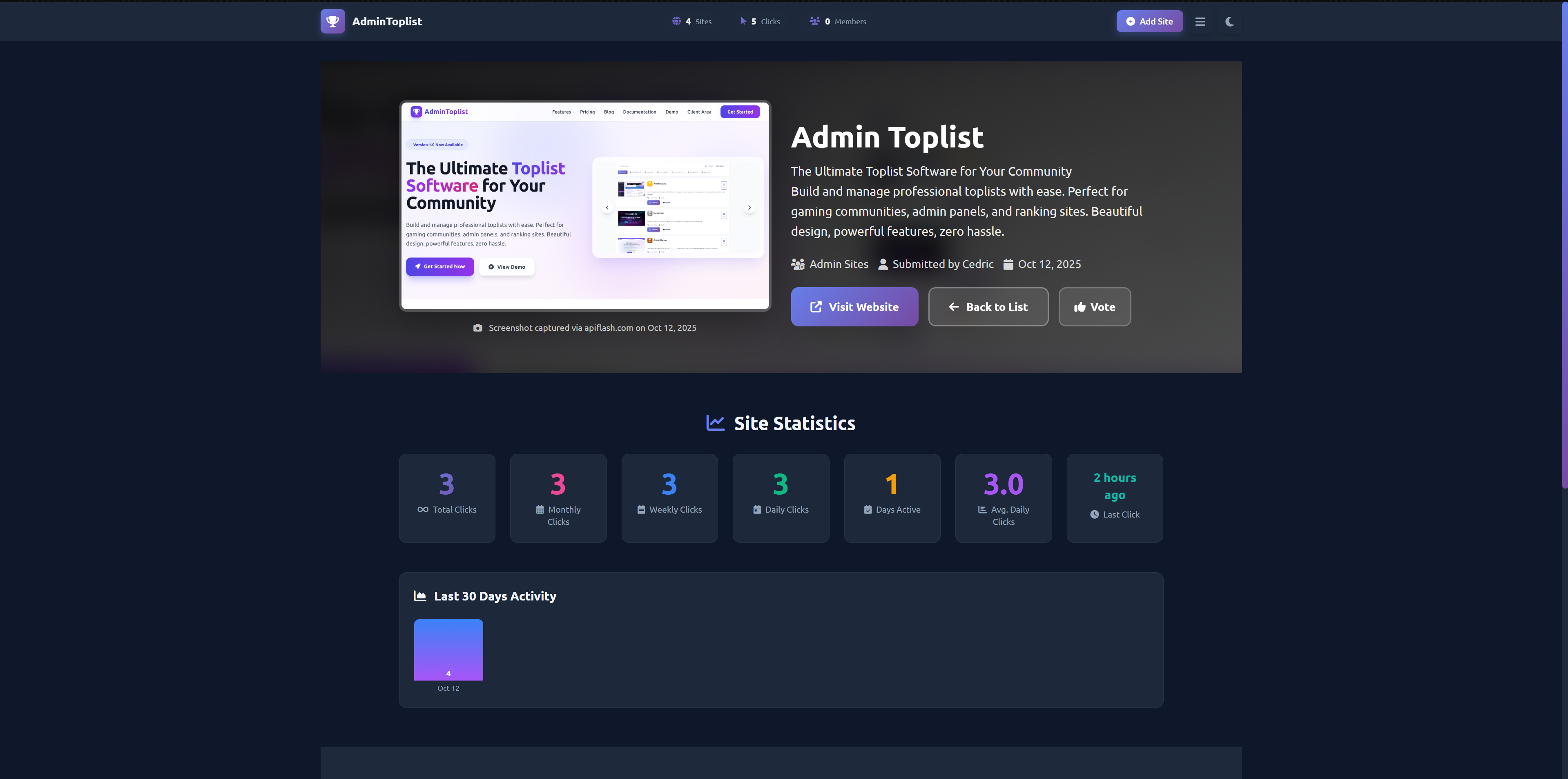 AdminToplist Settings View